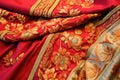 rich embroidery and zari work on silk saree borders Royalty Free Stock Photo