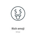 Rich emoji outline vector icon. Thin line black rich emoji icon, flat vector simple element illustration from editable emoji