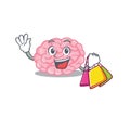 Rich and famous human brain cartoon character holding shopping bags