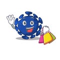 Rich and famous streptococcus cartoon character holding shopping bags