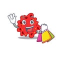 Rich and famous streptococcus pneumoniae cartoon character holding shopping bags