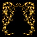 Rich gold vector baroque curly ornamental corners for design and decoration on black background