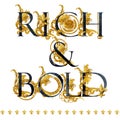 Rich and Gold. vintage gold damask curl script. love text.
