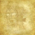 Rich golden Venetian Mask on grunge texture