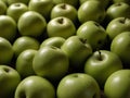 Many ripe juicy green apples as background