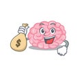 Rich human brain cartoon design holds money bags