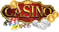 Casino banner with coins, chips and dice. There is an additional PNG format.