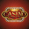 Casino poster on red abstract background with crown.