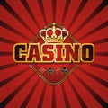 Casino poster on red abstract background with crown.