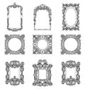 Rich Imperial Baroque Rococo frames set. French Luxury carved ornaments. Vector Victorian exquisite Style decorated