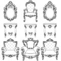 Rich Imperial Baroque Rococo furniture and frames set. French Luxury carved ornaments. Vector Victorian exquisite Style Royalty Free Stock Photo