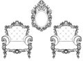 Rich Imperial Baroque Rococo furniture and frames set. French Luxury carved ornaments. Vector Victorian exquisite Style