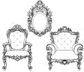 Rich Imperial Baroque Rococo furniture and frames set. French Luxury carved ornaments. Vector Victorian exquisite Style Royalty Free Stock Photo