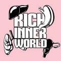 Rich inner world. Vector hand drawn placard with realistic illustration of organs and inscription.