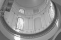 The rich interior decor of the dome with architectural details in the Baroque architectural style