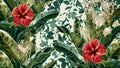 Tropical Botanical Pattern with Red Flowers Royalty Free Stock Photo