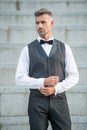 rich man in bowtie. grizzled man in formalwear. tux man bridegroom Royalty Free Stock Photo