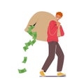 Rich Man Carry Torn Sack with Dollars Fall from Hole. Male Character Richness, Wealth and Prosperity Concept Royalty Free Stock Photo