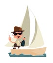 Rich man celebrating on yacht illustration cartoon character