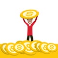 Rich Man Holding Dollar Coin on Gold Money Stack Businessman Design Royalty Free Stock Photo