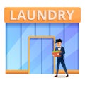 Rich man in laundry icon, cartoon style