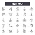 Rich man line icons, signs, vector set, outline illustration concept