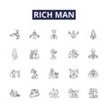 Rich man line vector icons and signs. affluent, opulent, moneyed, prosperous, well-off, flush, grand, lucrative outline Royalty Free Stock Photo