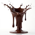 Rich melted brown chocolate splashes creating abstract dynamic crown shape. Delicious liquid cocoa drips down forming elegant Royalty Free Stock Photo