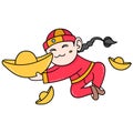 The rich and miserly Chinese held great gold fortunes, doodle icon image kawaii Royalty Free Stock Photo