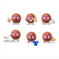 A Rich orange spiral gummy candy mascot design style going shopping