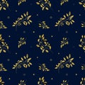 Rich Pattern with Golden Branch. Seamless natural pattern on a dark background. Wedding holiday illustration. Design for