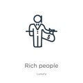 Rich people icon. Thin linear rich people outline icon isolated on white background from luxury collection. Line vector rich