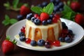 Rich Pudding cake berries. Generate Ai Royalty Free Stock Photo