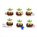 A Rich pudding cake christmas mascot design style going shopping