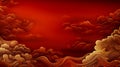 rich red background with gold oriental cloud, flowing waves, and elegant swirls, creating a luxurious and traditional