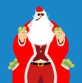 Rich Santa Claus and lot of money. Pocketful of cash. Earnings f