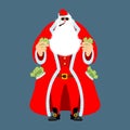 Rich Santa Claus and lot of money. Pocketful of cash. Earnings f