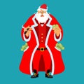 Rich Santa Claus and lot of money. Pocketful of cash. Earnings f
