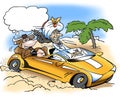 A rich sheik take a drive with a sacred cow