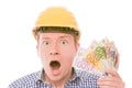 Rich shocked construction worker