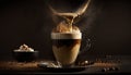 Pouring a rich, smooth espresso shot into a frothy cappucino. AI generative.