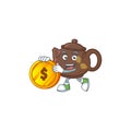 Rich teapot mascot cartoon design style with gold coin Royalty Free Stock Photo