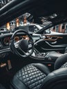 The rich texture of black leather seats inside a luxury car is highlighted by intricate patterns and elegant contours Royalty Free Stock Photo