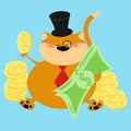 Rich thick red cat Finance, cat banker Cartoon vector