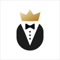 Rich tuxedo and bow tie with golden crown