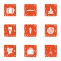 Rich vacationer icons set, grunge style