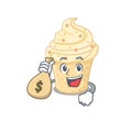 Rich vanilla ice cream cartoon design holds money bags