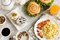 A rich and varied breakfast. Flat lay. Royalty Free Stock Photo