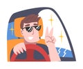 Rich and Wealthy Man Character in Sunglasses Driving Expensive Car and Gesturing Vector Illustration Royalty Free Stock Photo