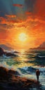 Impressionism Art: Richard\'s Side View On Cliff With Sunrise And Roaring Ocean